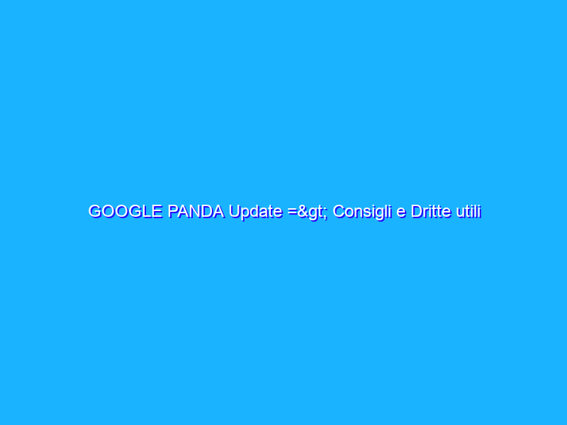 GOOGLE PANDA Update => Consigli e Dritte utili per i SEO